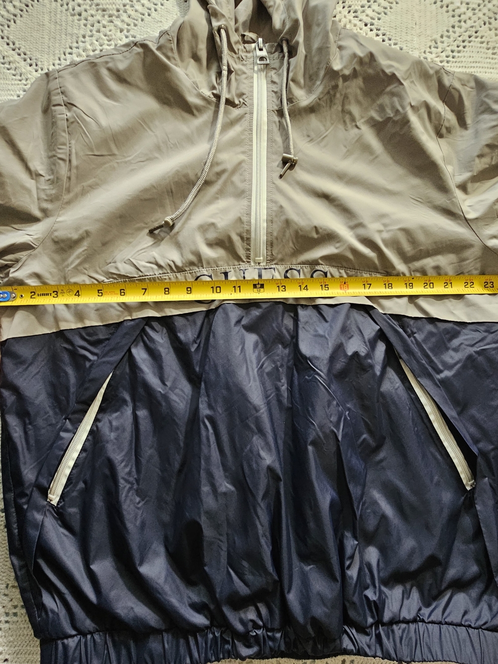 GUESS Color Block Windbreaker Jacket - Gray Navy Hoodie L - Picture 9 of 10